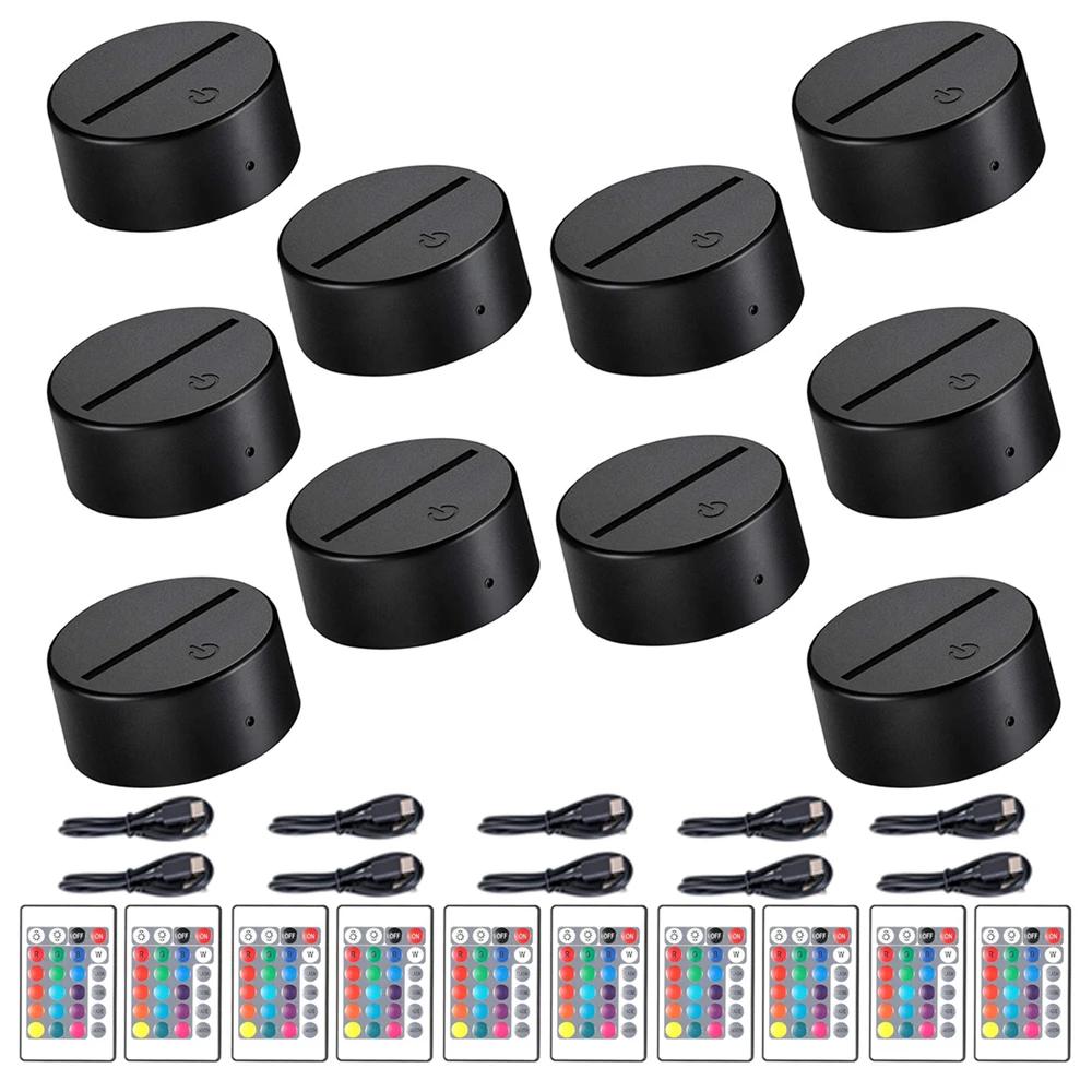 10pcs 3D LED Light Holder Acrylic Board Ligh Base 16 Colors Dimmable ABS USB Remote Control Desk Lamp Vertical Light Station