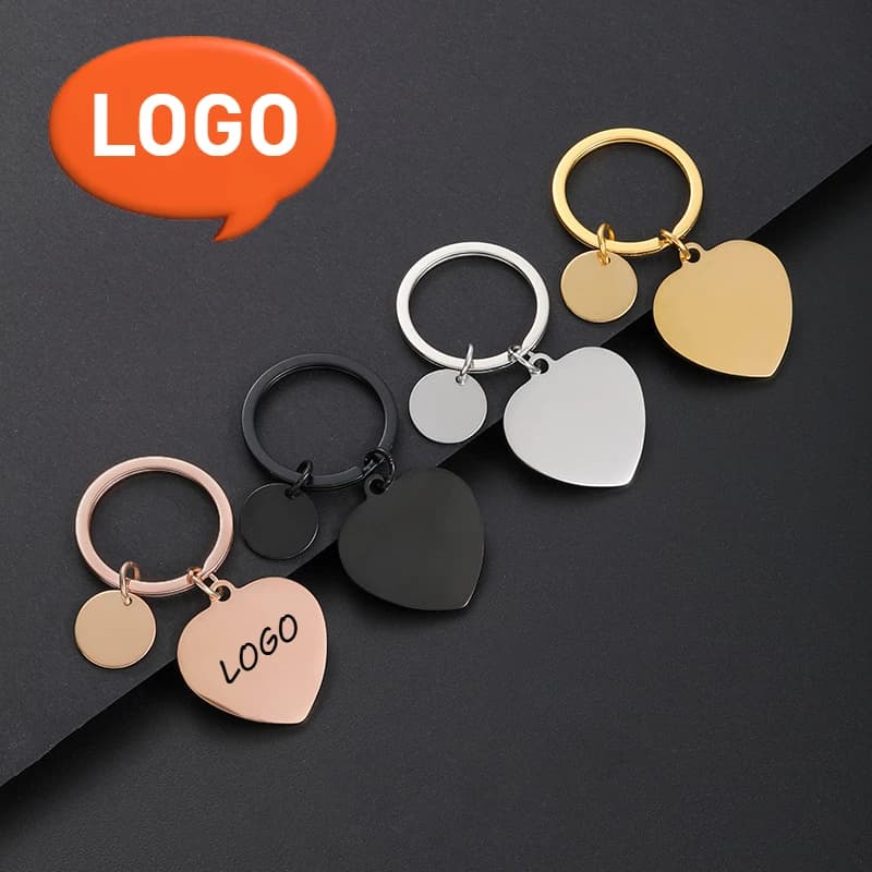 Portachiavi Personalizzato con LOGO, Accessorio a Forma di Cuore o Rotondo, Incisione Laser, Portachiavi per Auto, Regalo per Coppie