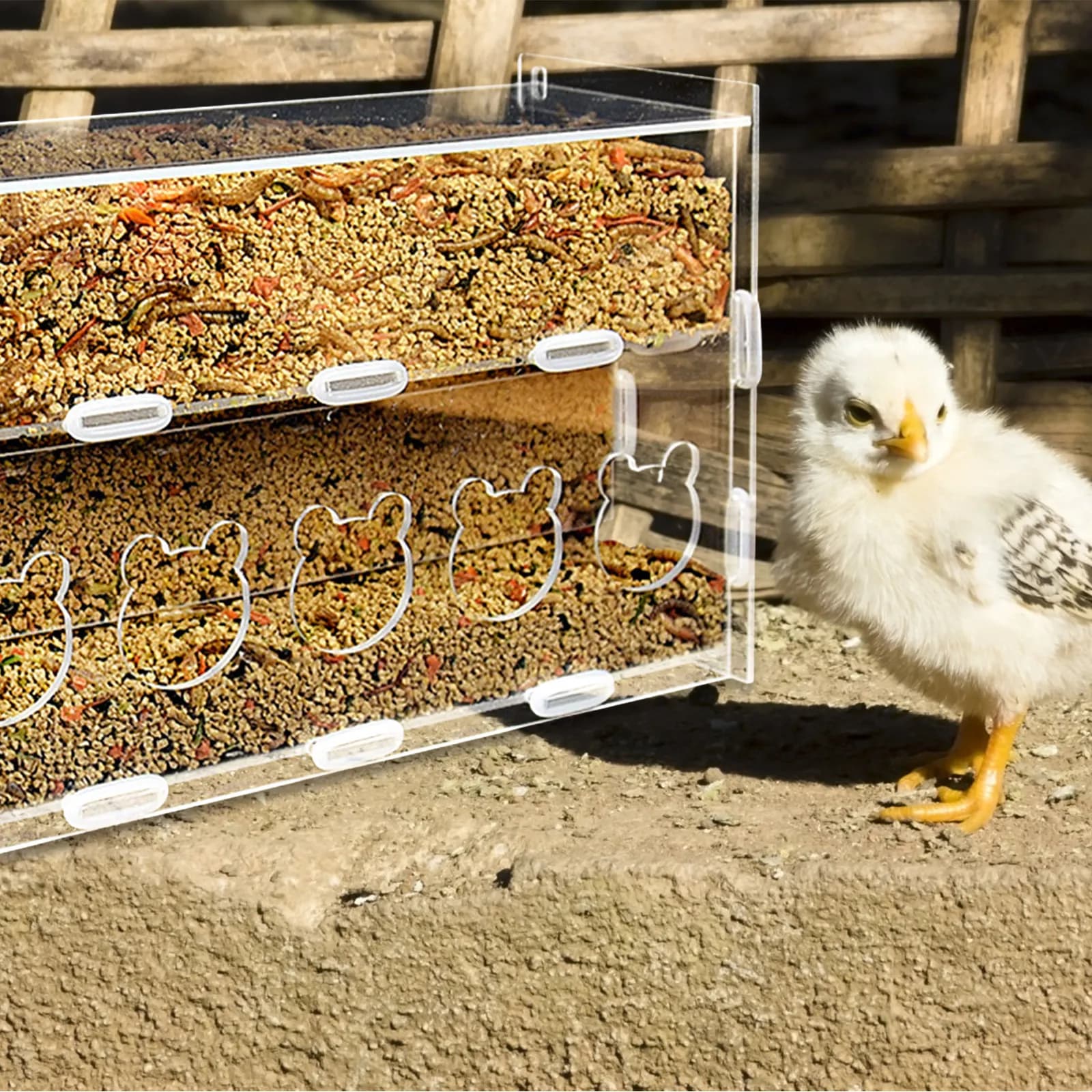 Contenitore Automatico Trasparente per Cibo per Polli, Scatola di Alimentazione in Acrilico Multiuso, Mangiatoia per Pollame, Porta Cibo per Pappagalli e Uccelli