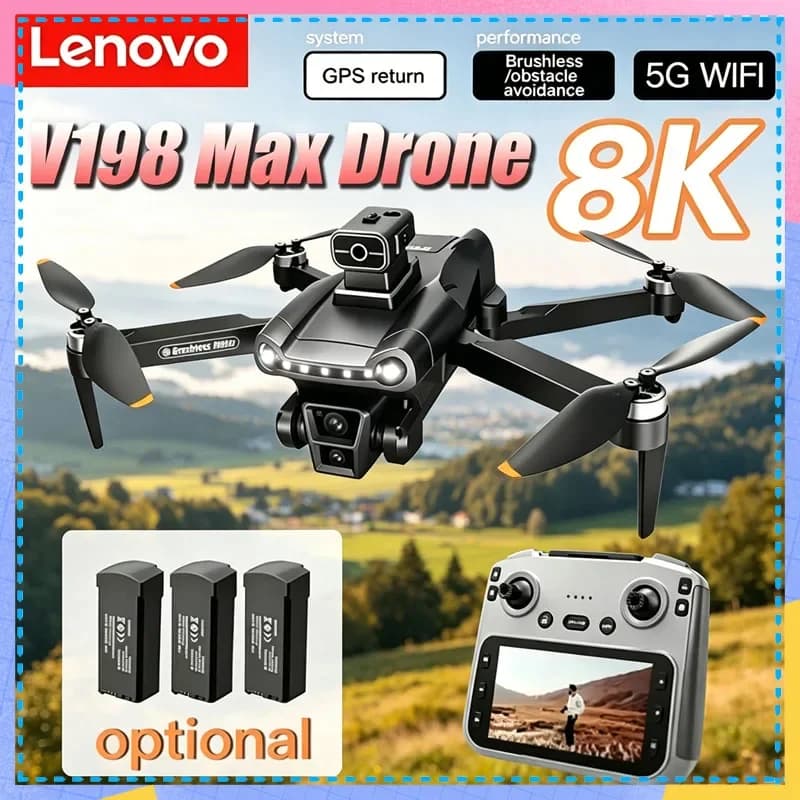 Lenovo V198MAX GPS Drone 8K Camera Brushless Motor Laser Obstacle Avoidance Foldable FPV Quadcopter Large Screen Remote Control