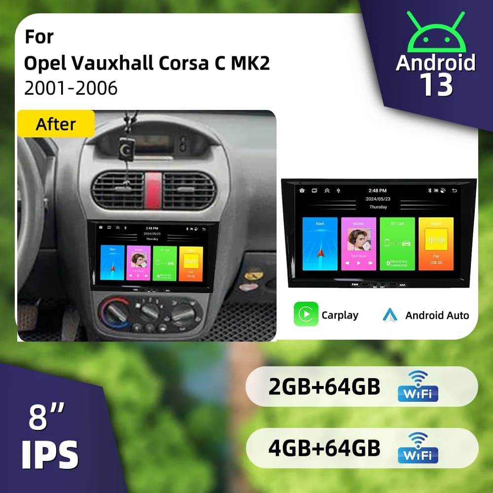 8" Screen Stereo For Opel Vauxhall Corsa C MK2 2001-2006 Carplay Autoradio 2 Din Android Radio GPS WIFI Auto Car Multimedia