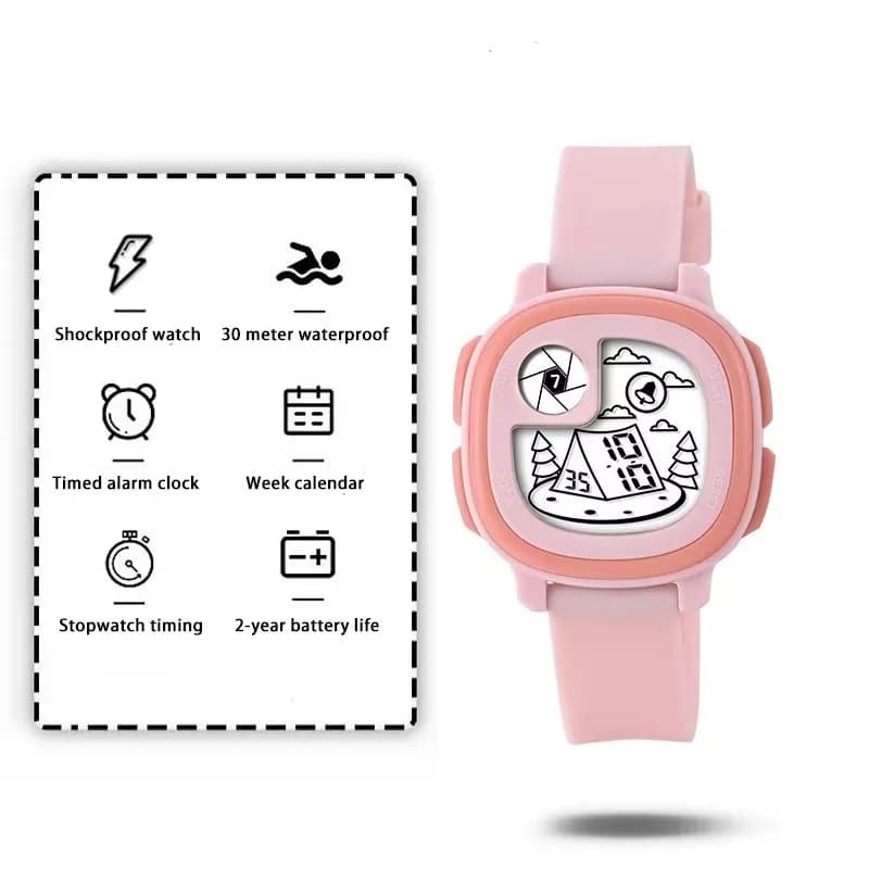 Orologio elettronico per bambini Sveglia sportiva Temporizzazione Impermeabile Ragazzo e ragazza Studente Orologi Orologio da polso con cifre alla moda da donna
