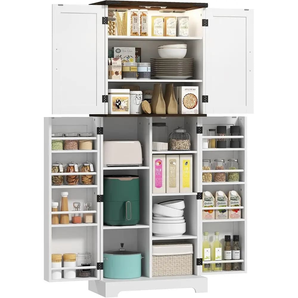 Armadio dispensa da cucina alto 64 pollici con sensore di movimento a LED, ripiani regolabili, adatto per soggiorno e sala da pranzo, bianco