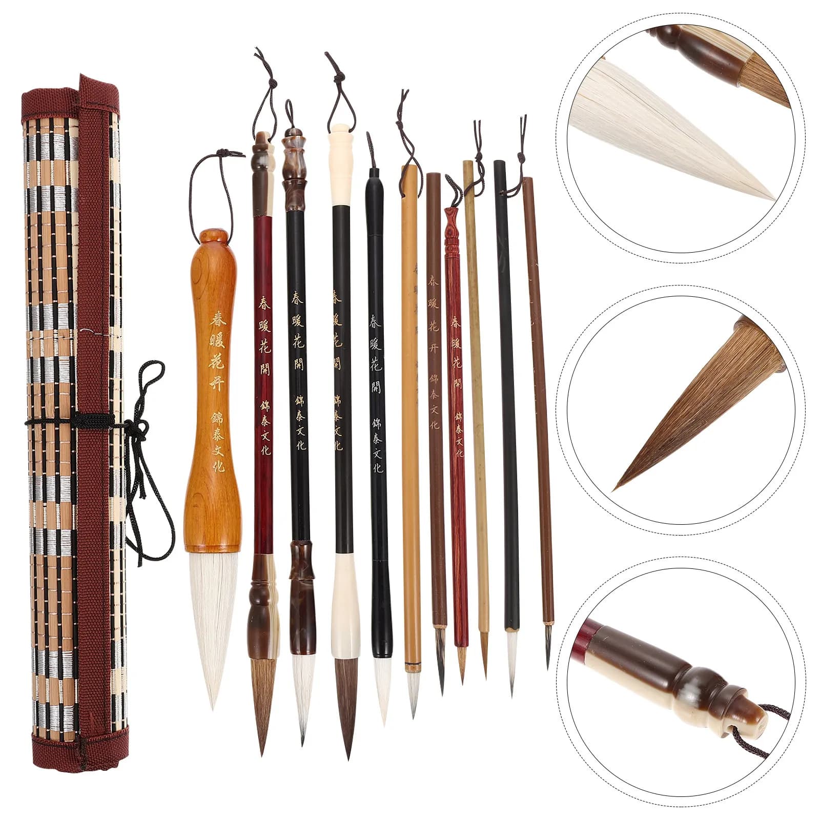 1Set Chinese Calligraphy Brush Set Sumi Ink Brush Pens Roll-Up Holder Compatible with Watercolor Calligraphy Couplet