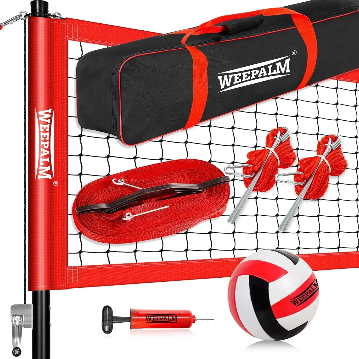 32FT Outdoor Volleyball Net Set for Backyard & Beach, Adjustable Height with Anti-Sag Winch, Complete Portable Set Includes Ball and Accessories