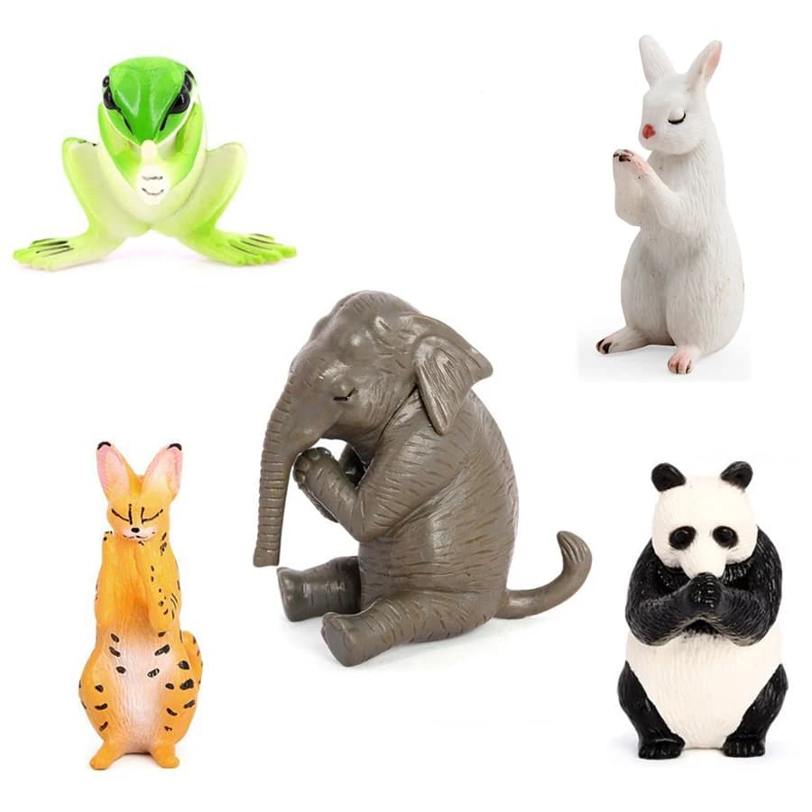 Realistic Frog Cat Rabbit Panda Elephant Praying Cute Collectible Animal Model Figures Toys For Desk Decor Home Decoration