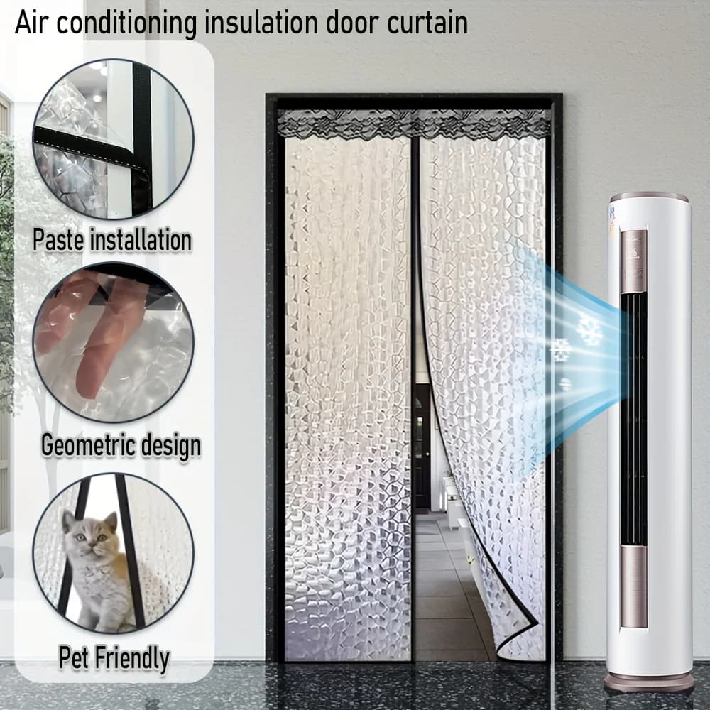 Tenda termica magnetica per porta EVA Divisorio geometrico per ambienti da patio per animali domestici Risparmio energetico Facile installazione