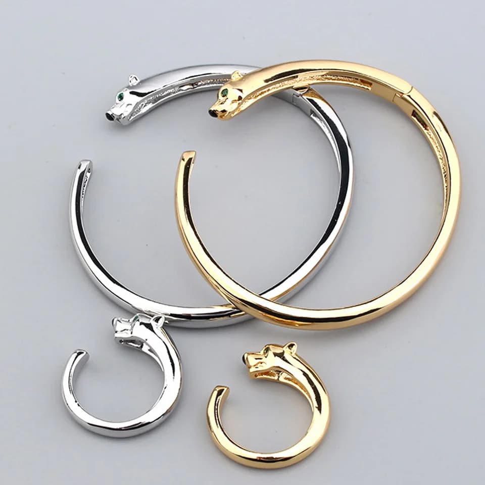 Zlxgirl Bracciale leopardato con macchie d'oro africane alla moda con set di anelli Bracciale pantera animale per regali per feste da donna