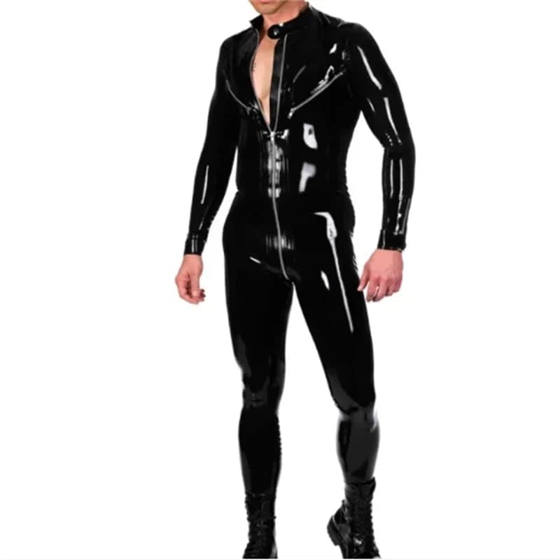 Catsuit in lattice Fashion Gummi Body in gomma da uomo nero con cerniera frontale e cerniera laterale per uomo (senza guanti)