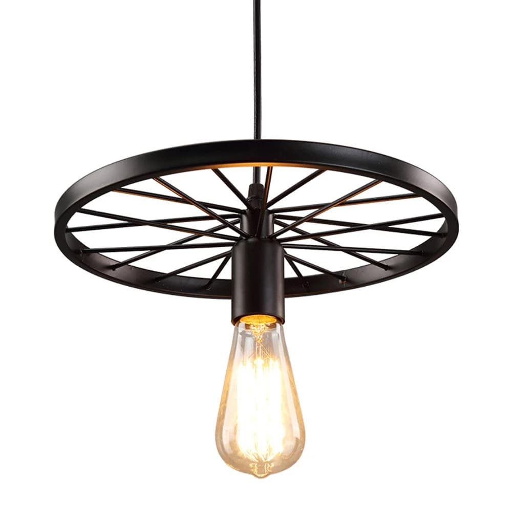 Lampadario di design industriale vintage con ruota di bicicletta Lampadario in ferro nero E27 Lampada a sospensione Lampada da soffitto con personalità creativa per ristorante
