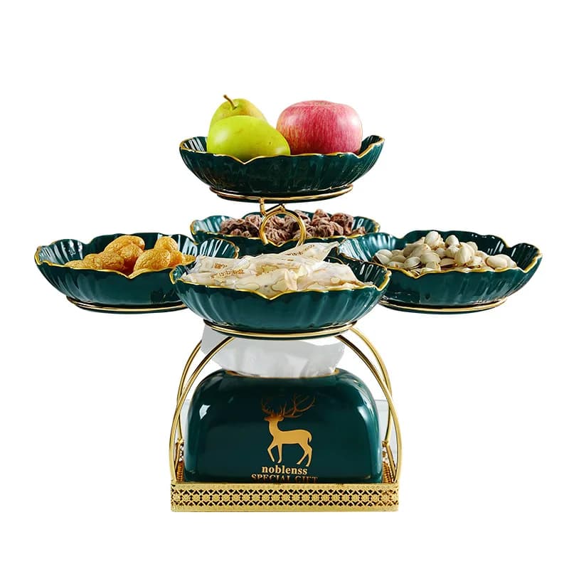 Piatto da frutta in ceramica multistrato Creativo personalizzato Tendenza leggera Vassoio di frutta secca di lusso Piatto da frutta semplice e moderno per la casa