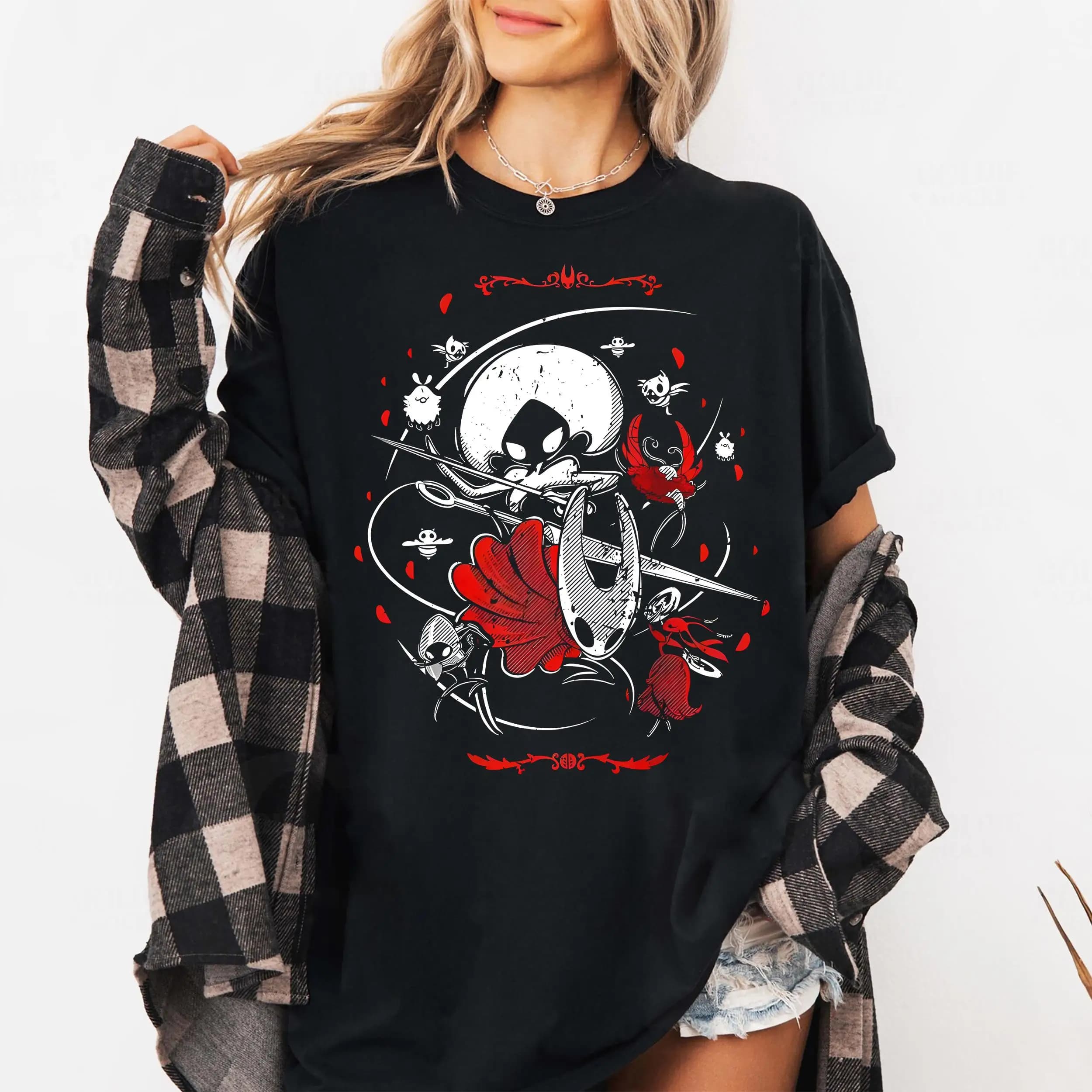 Camicia Hollow Knight Silksong: T-shirt grafica Gothic Indie Game Hornet Indie Game T-shirt da gioco estetica gotica