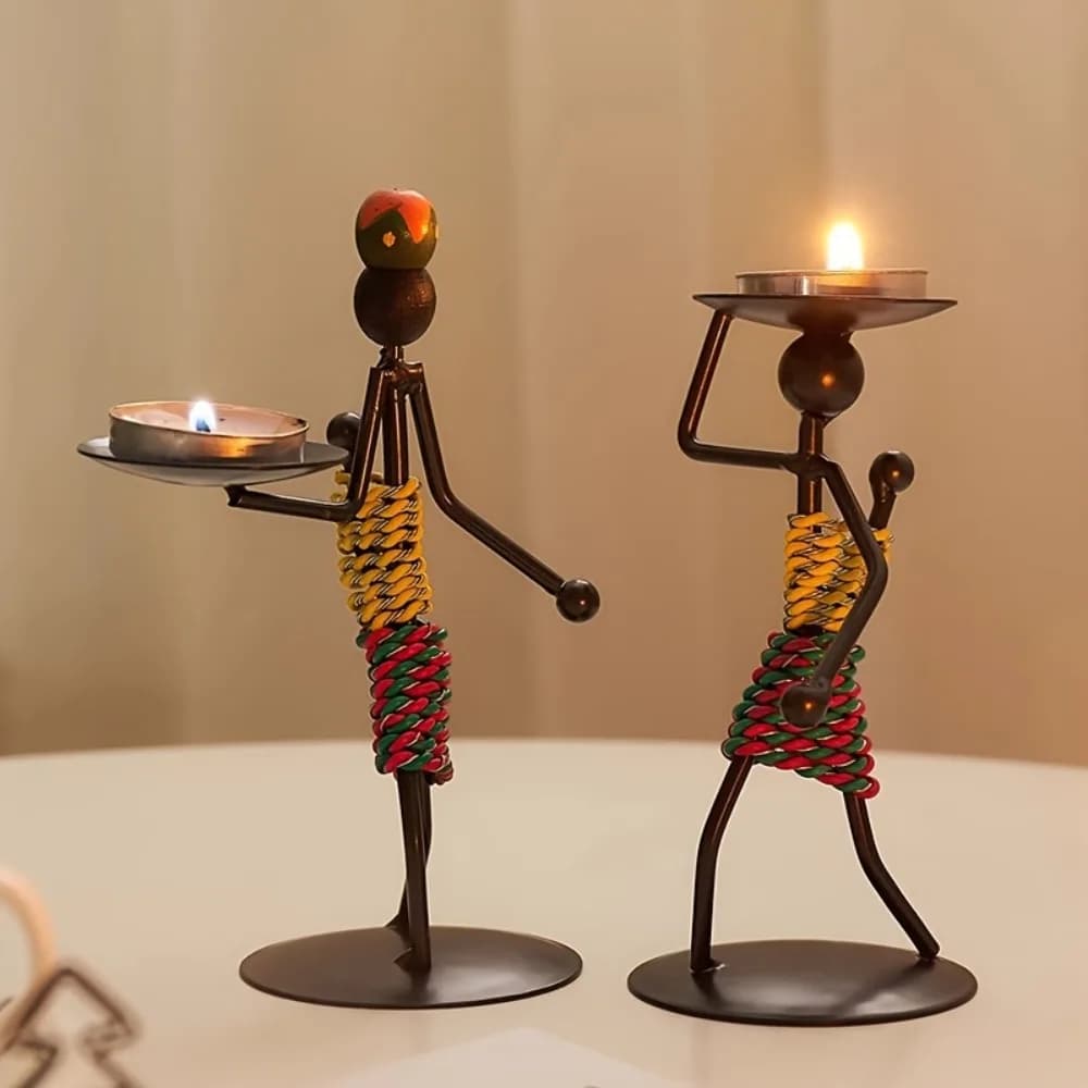 Creative Metal Iron Man Candle Holder African Style Tea Light Candle Stand Romantic Candle Holder for Bar Restaurant Home Dining