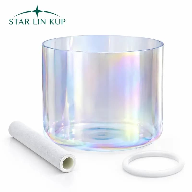 STAR LIN KUP 7 Inch Cosmic Clear Quartz Crystal Singing Bowl 440Hz 432Hz Sound Healing Meditation Chakra Balance with Mallet
