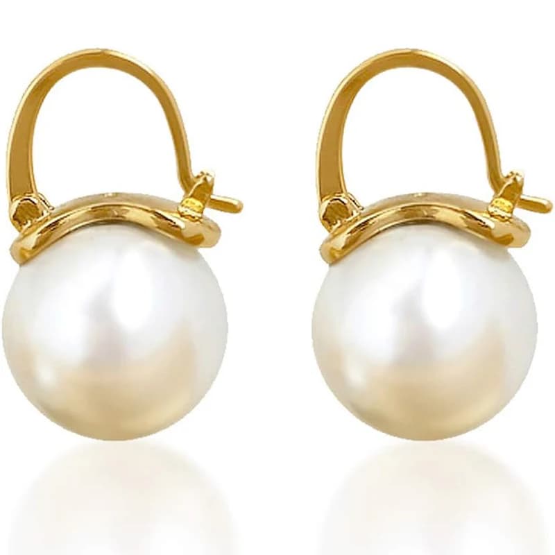 Elegant 925 Sterling Silver Pearl Drop Earrings Dangle Stud 14K Gold Plated Earrings for Women Teen Girls Mom 14mm