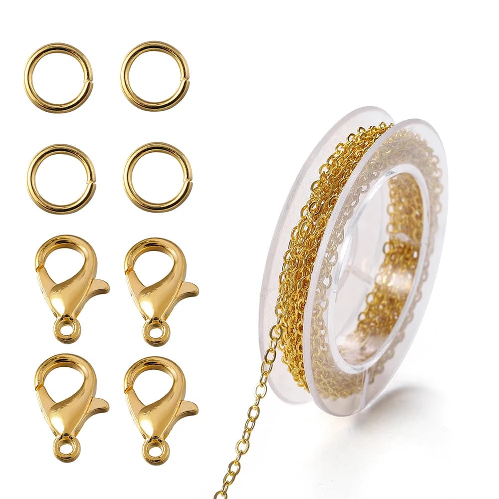 1 Set Catene a maglie con connettore a catena in ferro da 3 m con anelli di salto Chiusure a moschettone Creazione di gioielli Set Collana fai da te Ricerca di materiali