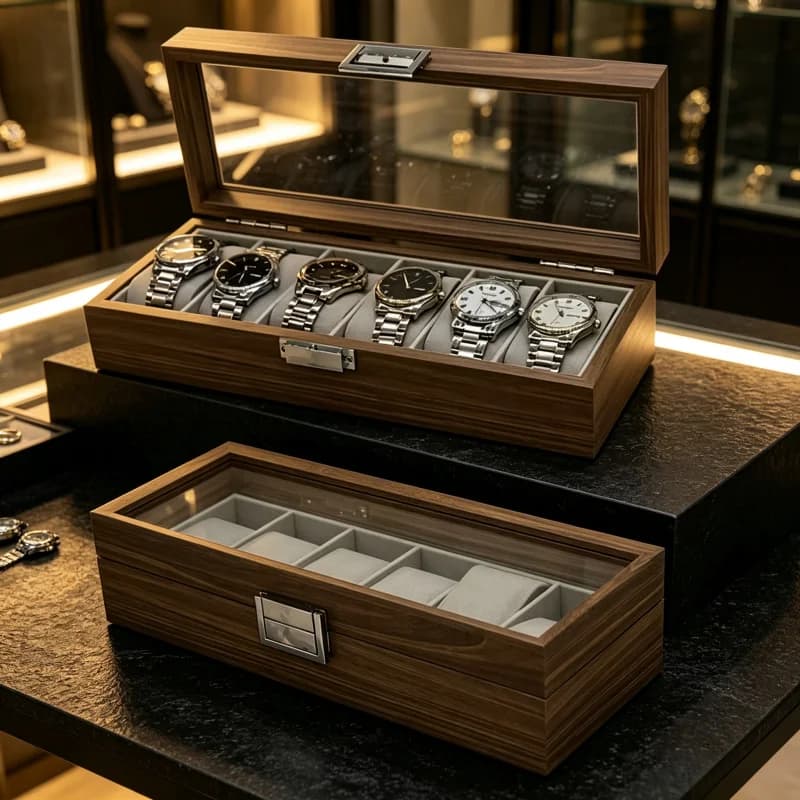 Black Walnut Wooden 6-Slot Watch Storage Display Box Organizer Packaging Case for Men Women Gift Home Showcase