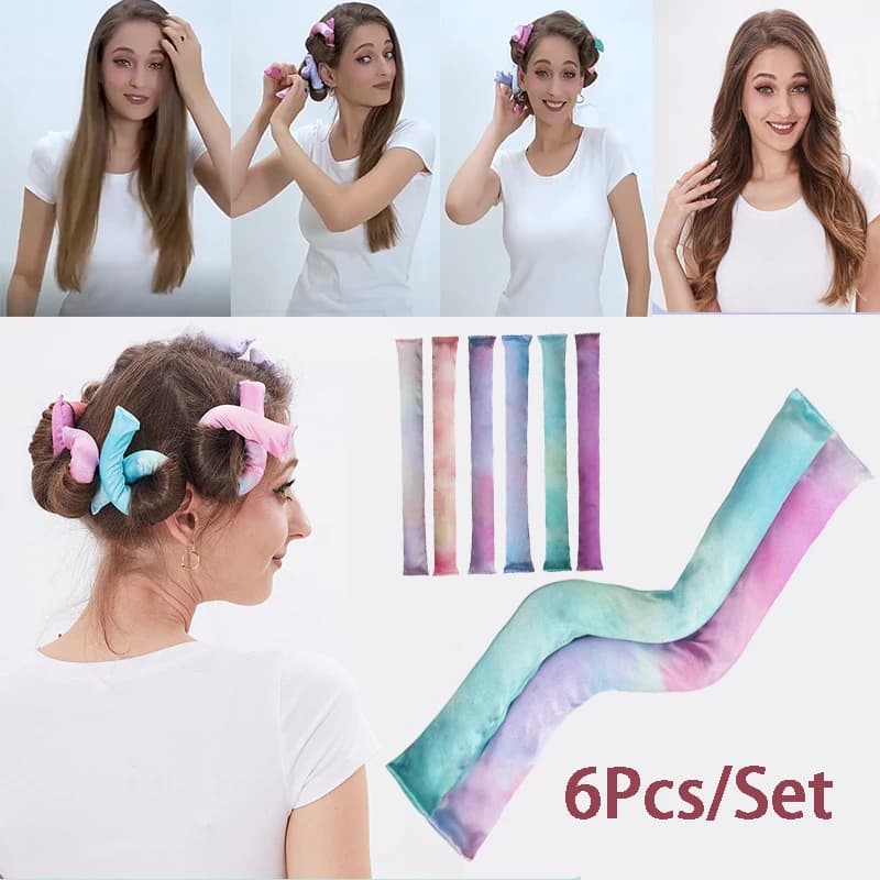 Heatless Hair Curler Bendable Rubber Heatless Curling Iron Silk-like Tie-dye Curling Tool No Heat Lazy Curly Hair Products
