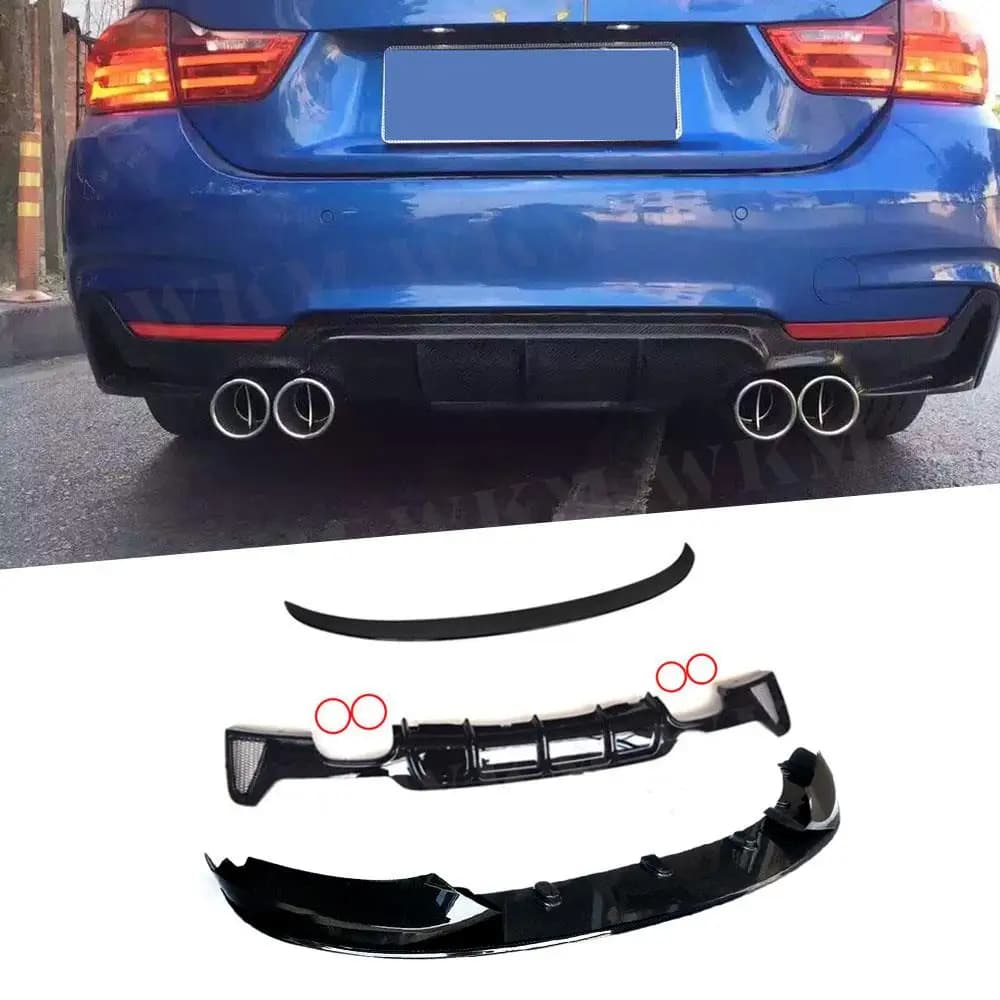 JIACHE per BMW Serie 4 M Sport F32 F36 dal 2014 in poi (non convertibile) - Spoiler anteriore, diffusore paraurti posteriore e alettone posteriore neri Goss