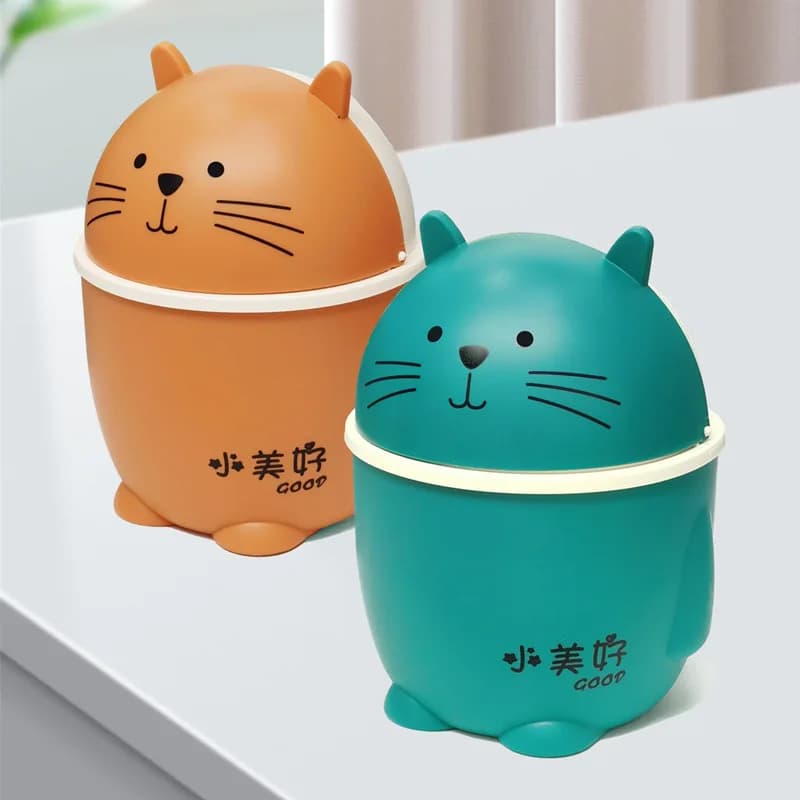 Mini pattumiera portatile con coperchio Contenitore da tavolo simpatico cartone animato Cestino per rifiuti giapponese per ufficio domestico