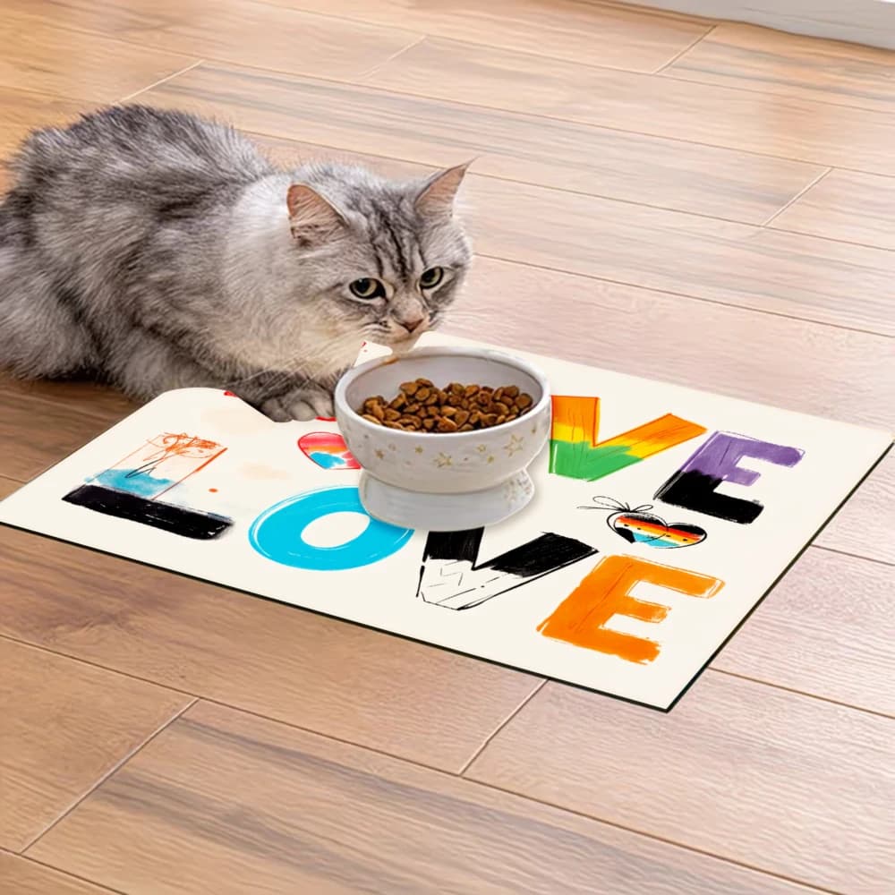 Tappetino per l'alimentazione degli animali domestici antiscivolo Love Is Love, forniture per animali domestici, tappetini antispruzzo e antiscivolo per cani e gatti