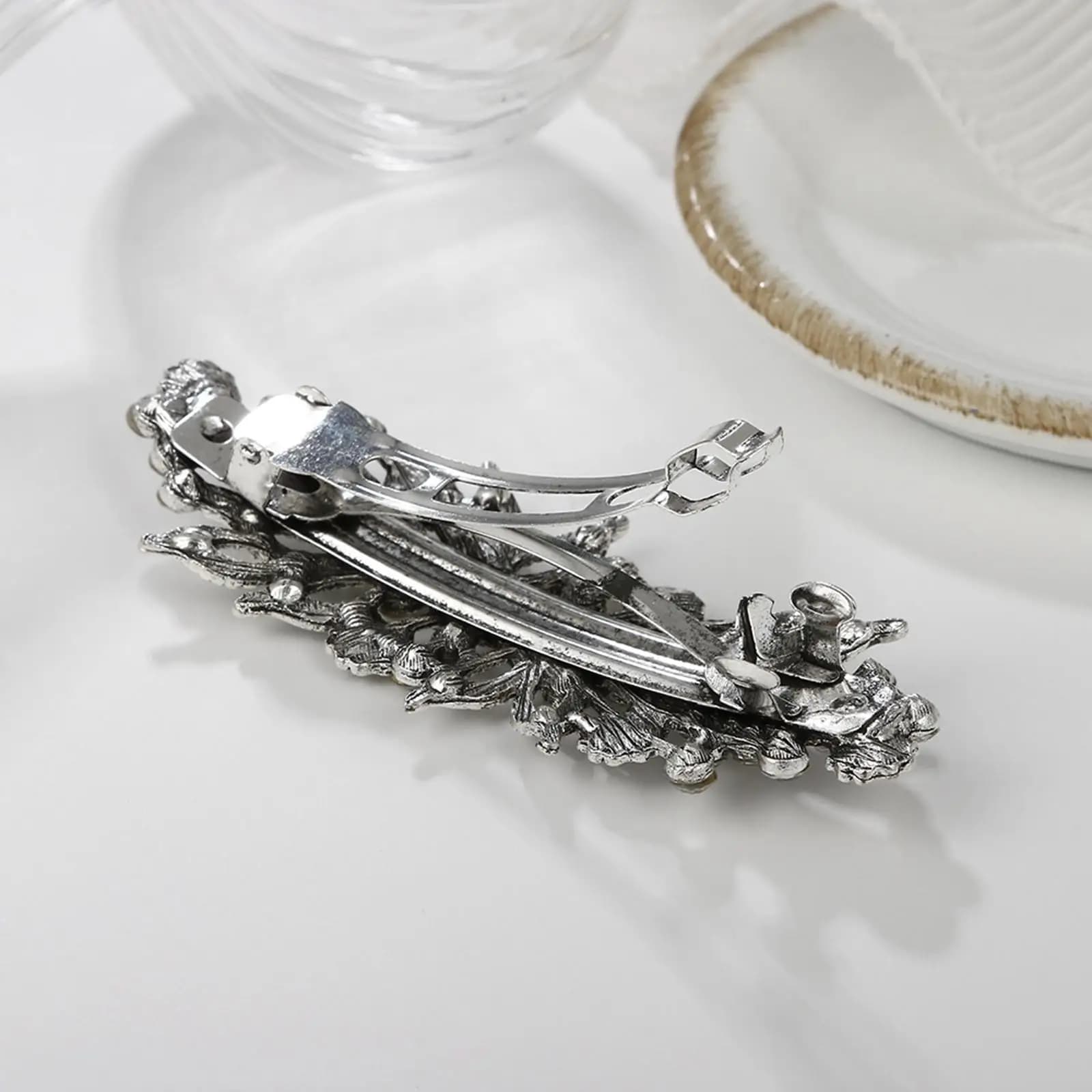 Fermaglio per Capelli in Argento Anticato, Elegante, con Design Floreale, per Donne e Ragazze, Accessorio per Acconciature, Feste e Matrimoni