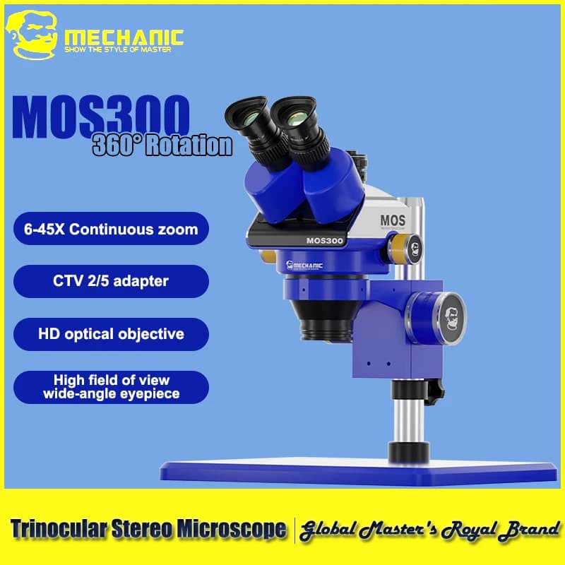 【MECCANICO】MOS300-B11 Microscopio stereo trinoculare Corpo in metallo Zoom 6-45X Lente ottica HD per elettronica di osservazione biologica