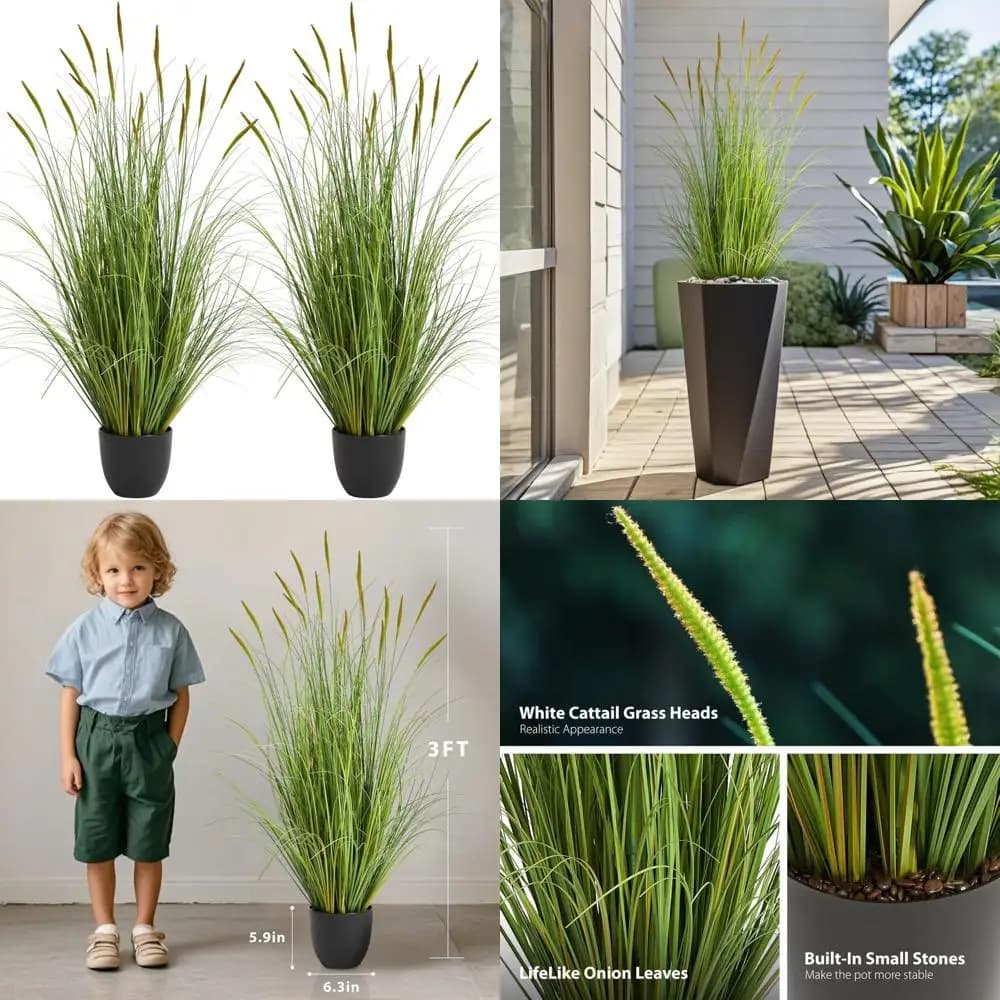 Artificial cattail rod herb, 2 pack, 35 inch fake onion grass for decorative artistic plants for indoor and outdoor