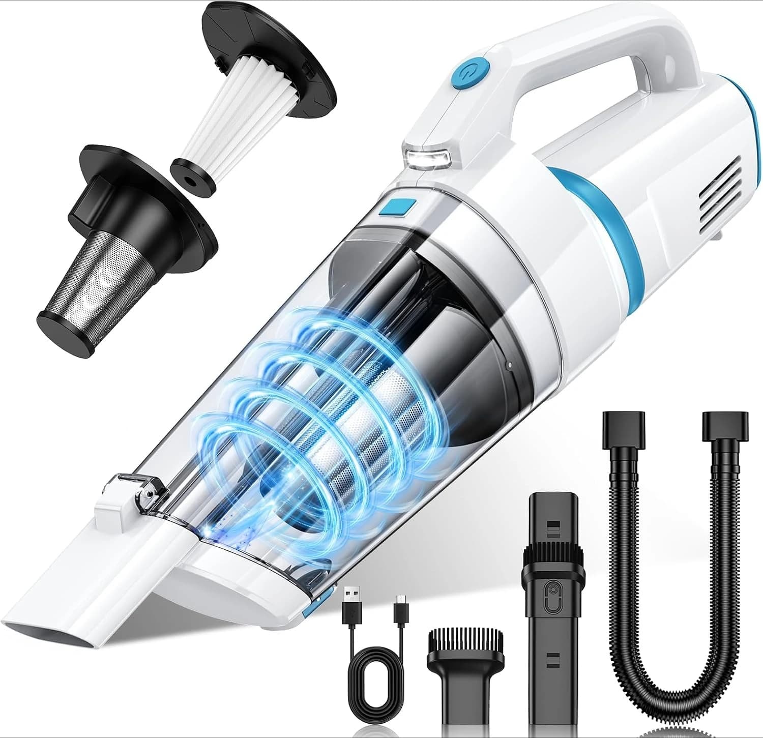 16000PA High Suction Rechargeable Cordless Handheld Vacuum Cleaner, Portable Car Vac with LED Light & Two Washable HEPA Filters for Home Car Office Use