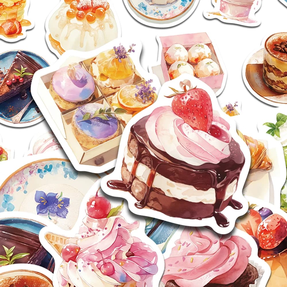 30pcs Dessert Shop Cake Bread Sticker Pack Decals For Phone Laptop Refrigerator Helmet Guitar DIY Cartoon Aesthetic Stickers