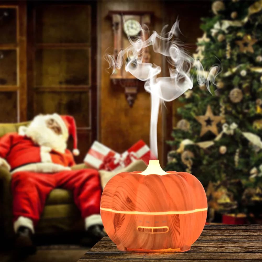 Halloween Pumpkin Wood‑Grain 400ML Aroma Diffuser Ultrasonic Essential Oil Humidifier Home Desktop Fragrance Mist Diffuser
