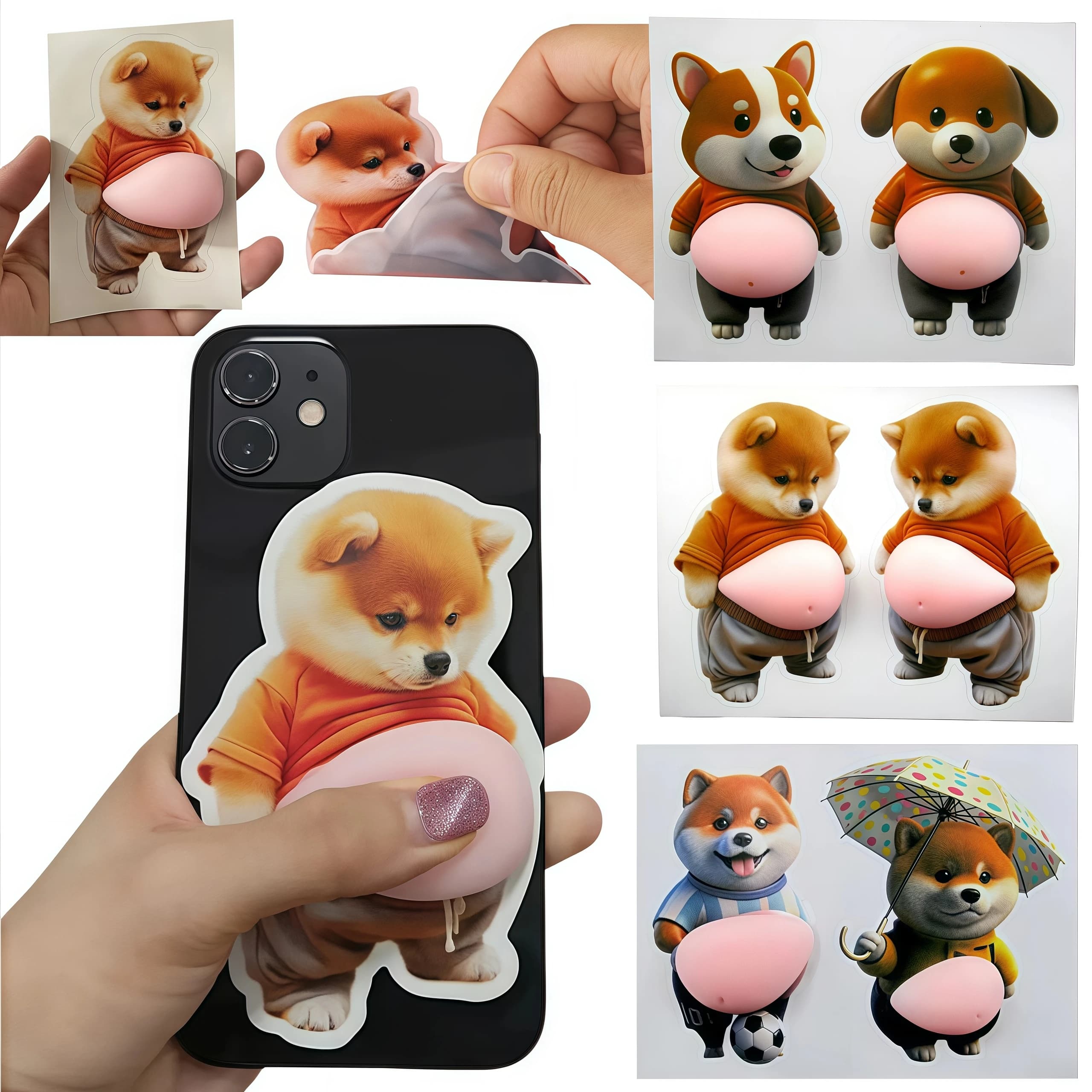 Adesivo per pancia di cane Shiba Inu 3D Cucciolo carino con pancia morbida Decorazione della cassa del telefono Festa di compleanno per bambini Bomboniera Festival Supplie