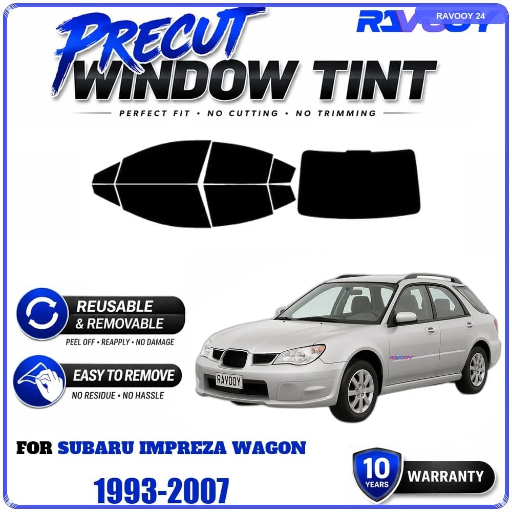 RAVOOY Precut Window Tint, Reusable Removable EPU Film, Custom Fit for Subaru Impreza Wagon 1993-2007, UV Heat Protection