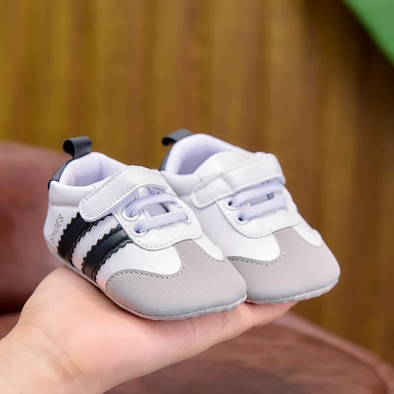 Scarpe per neonati primaverili e autunnali, scarpe per neonati con strisce colorate e velcro, scarpe da passeggio per neonati con suola morbida, 0-12 mesi, scarpe per ragazzi e ragazze