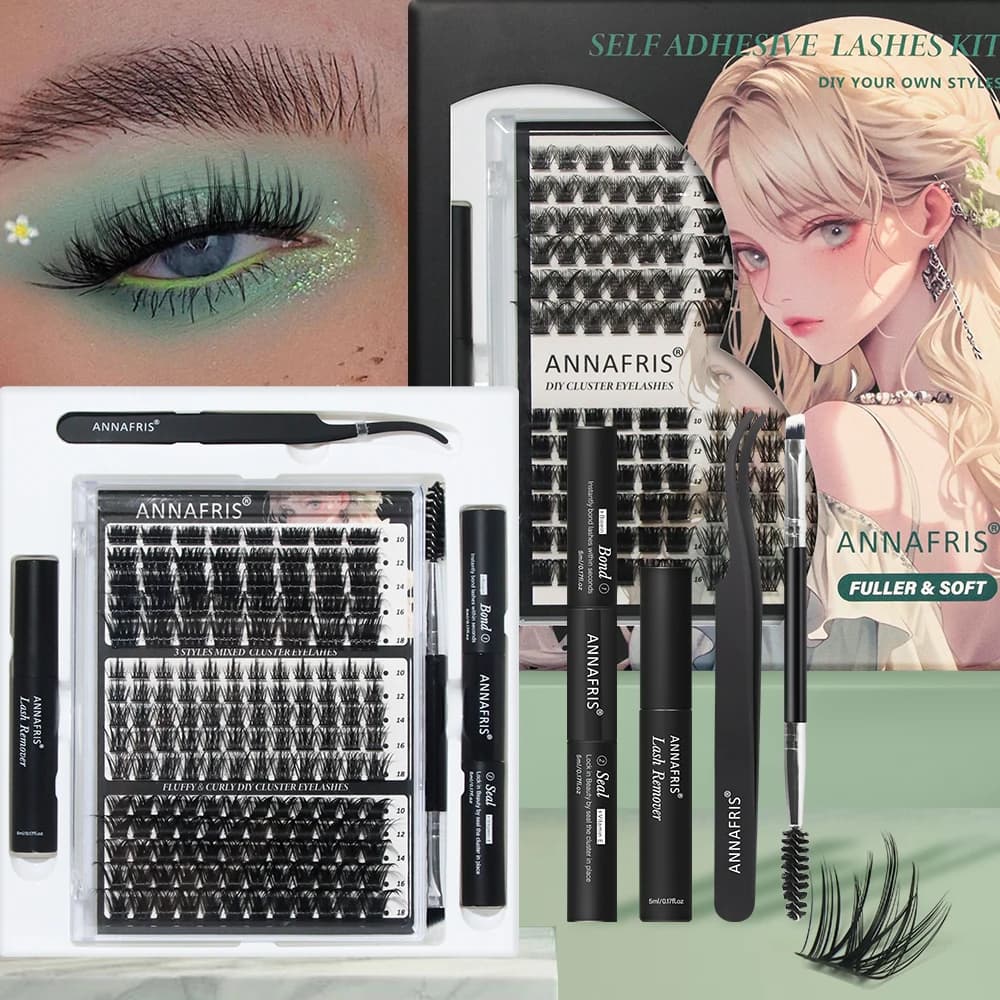 ANNAFRIS Kit estensione ciglia fai da te Ciglia individuali Ciglia a grappolo Set completo Kit ciglia finte con legame e sigillo
