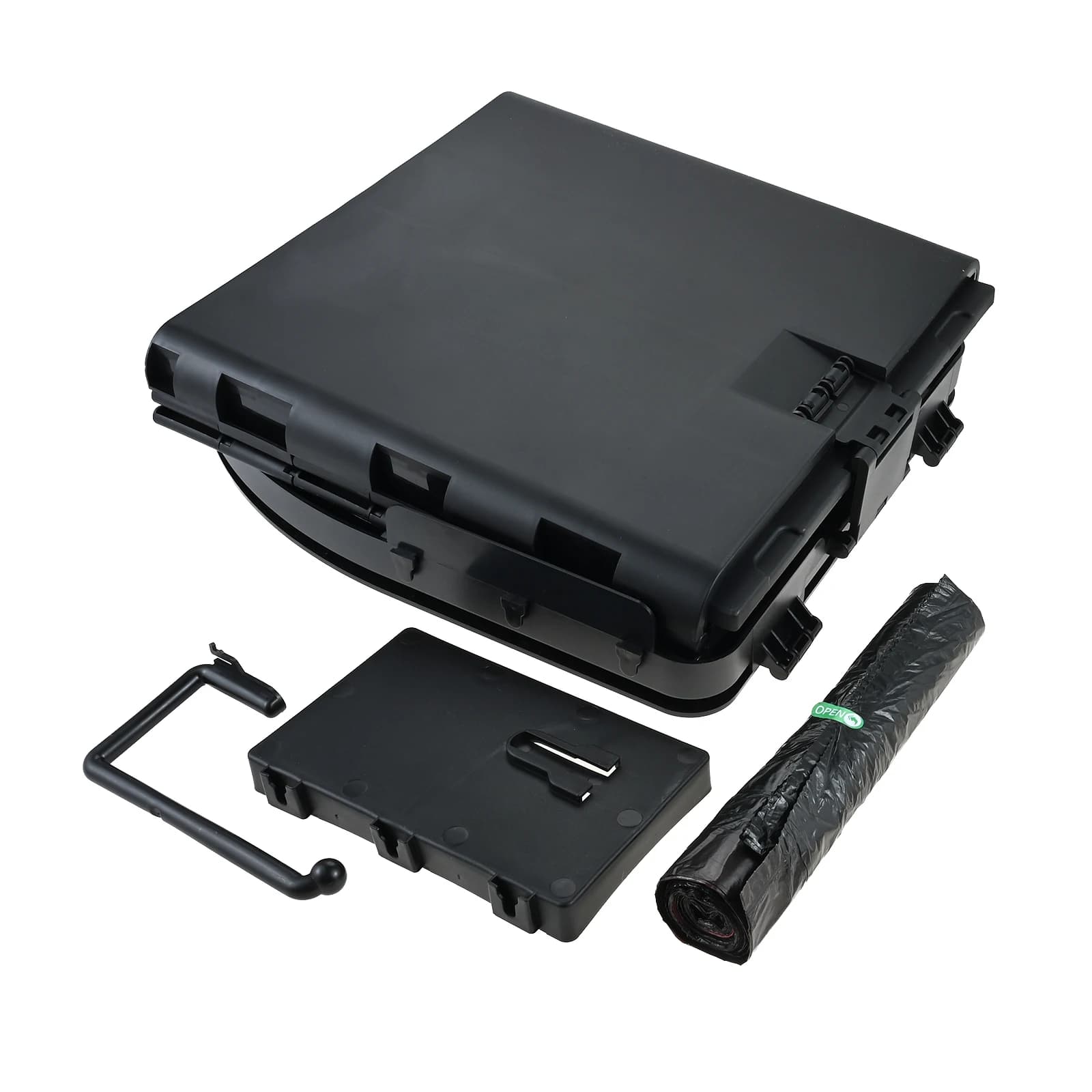 Toilette pieghevole portatile con coperchio Cuscino in PU e portarotolo staccabile e 5 sacchetti per immondizia e 1 borsa portaoggetti per auto/campeggio/escursionismo