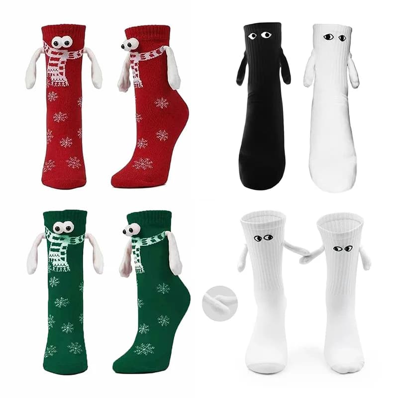 Calzini natalizi per coppie Divertenti tenenti le mani Riempitivi per calze Regali di Natale Mano nella mano Calzini magnetici in cotone Uomo Donna
