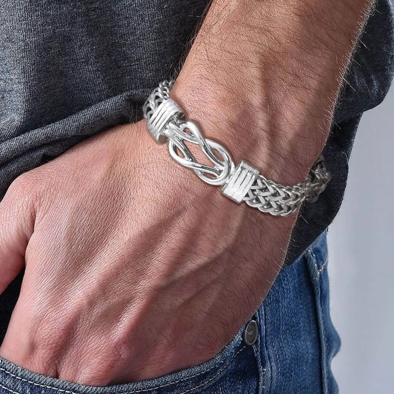 Vnox 10mm Foxtail Chain Bracelets for Men Boys, Infinity Knot Bracelet, Stainless Steel Layered Braided Franco Chain Bracelet