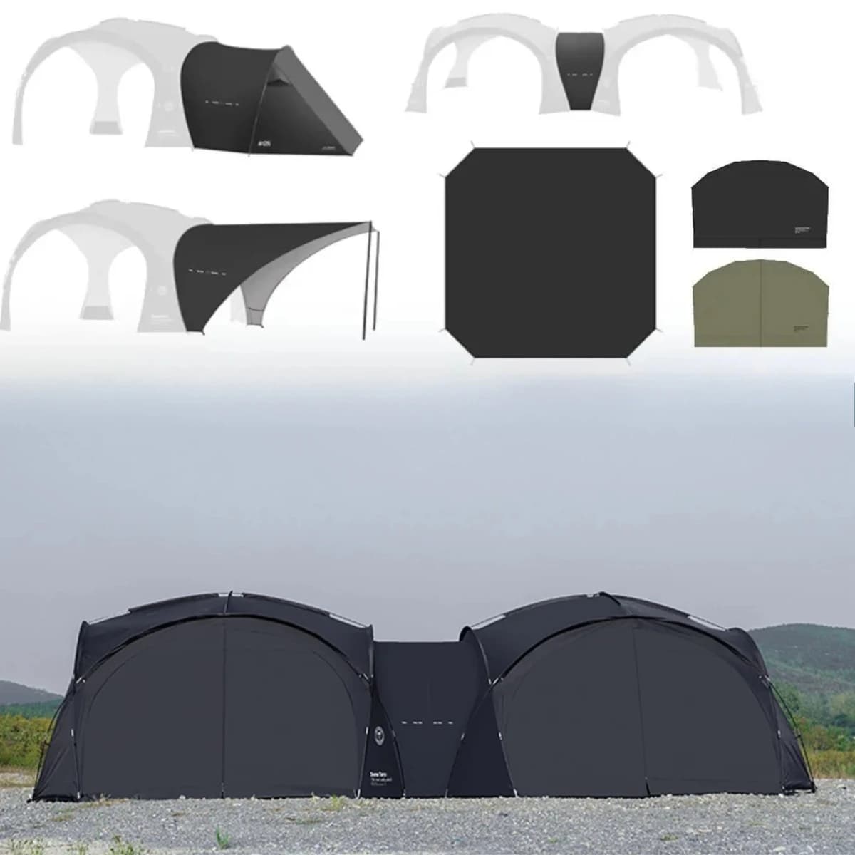 Tenda a Cupola Autoportante a Montaggio Rapido con Rivestimento Nero, Telo da Campeggio Esterno Espandibile PU3000MM Impermeabile con Protezione UV