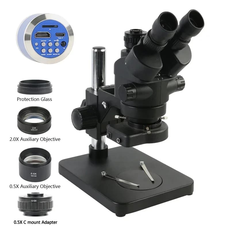 Microscopio trinoculare stereo parfocale Simul-Focus 3.5X-90X 48MP 4K HDMI USB Tipo C Videocamera Adattatore CTV 0,5X per osservare