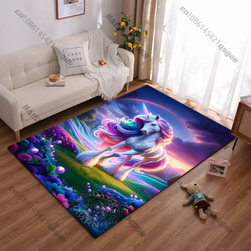 Magical Unicorn in a lively landscape, yoga mat, decoration for living room, baby cat mat, tirbino mat, carpet for play area