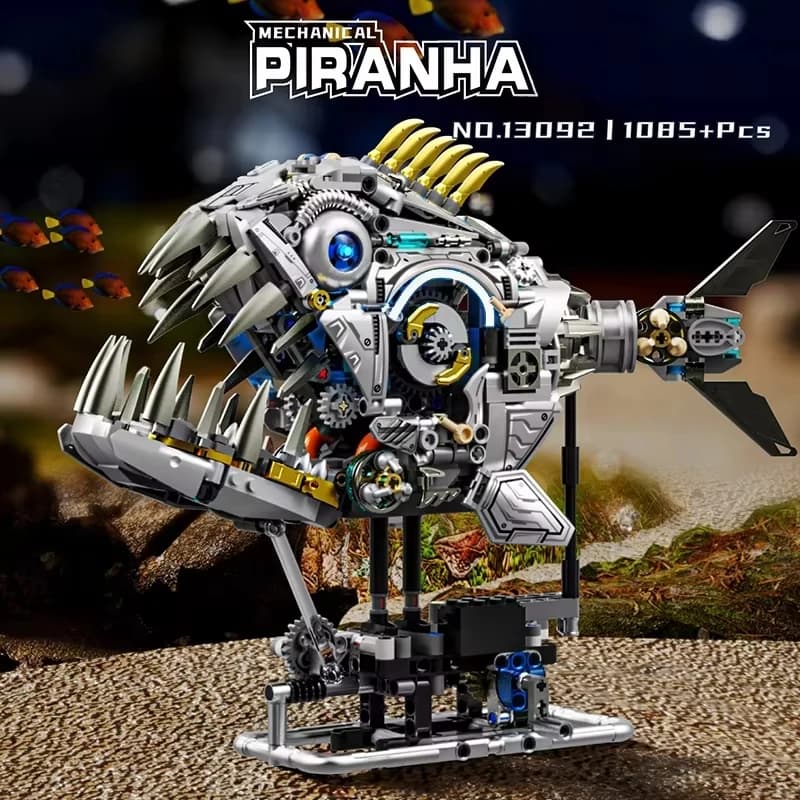 Set di 1085 Pezzi di Blocchi Tecnici Meccanici Piranha, Modello di Pesce da Assemblare, Giocattoli per Ragazzi, Regalo di Natale e Compleanno