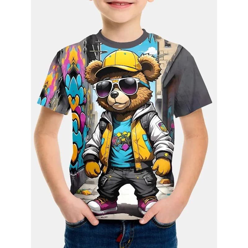 Maglietta Estiva alla Moda per Ragazzi con Stampa Digitale 3D, Abbigliamento Multicolore per Bambini da 2 a 9 Anni, Top in Stile Anime