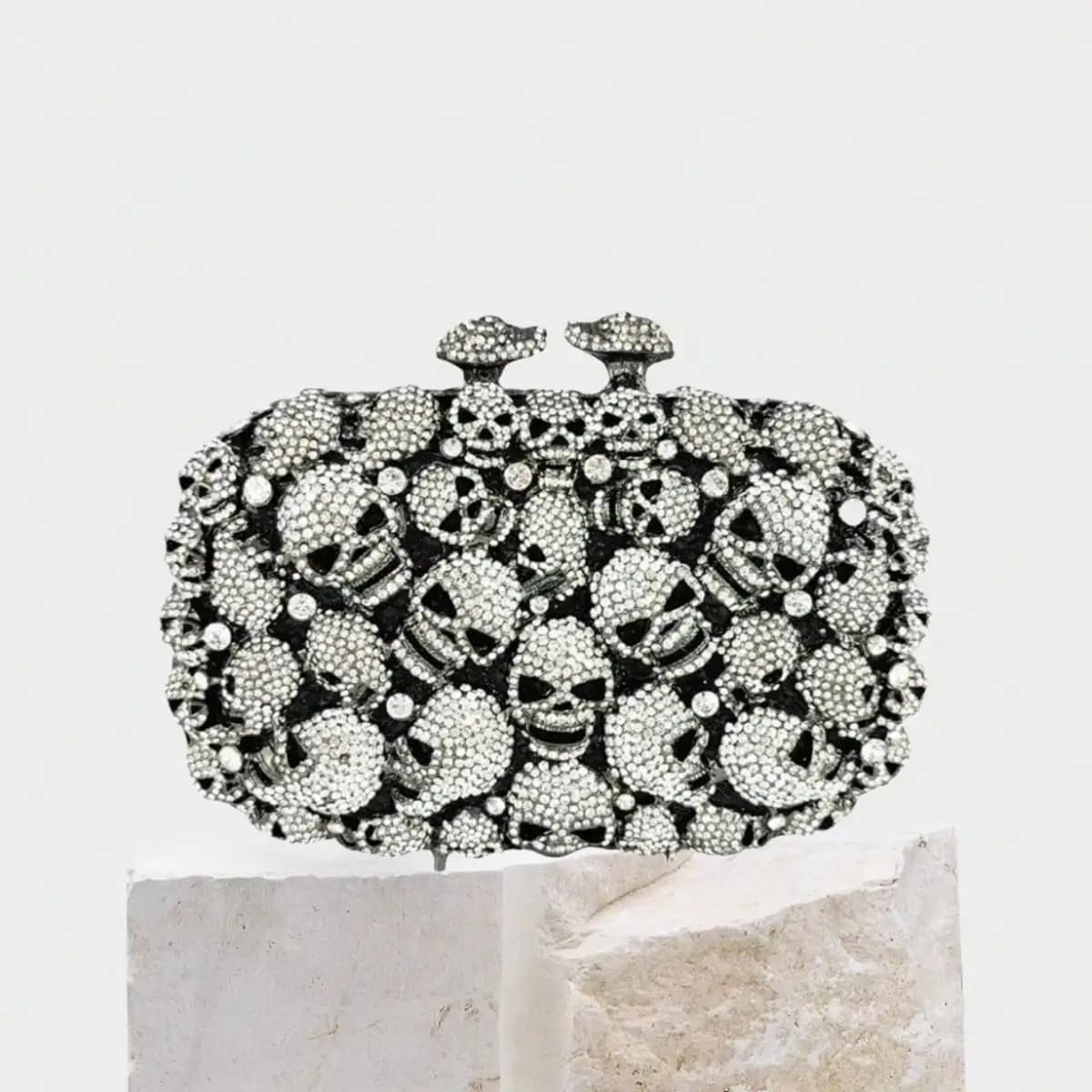 Borsa a tracolla da donna con teschi unici, pochette con strass e cristalli, borsa da sera con diamanti per feste e balli di fine anno