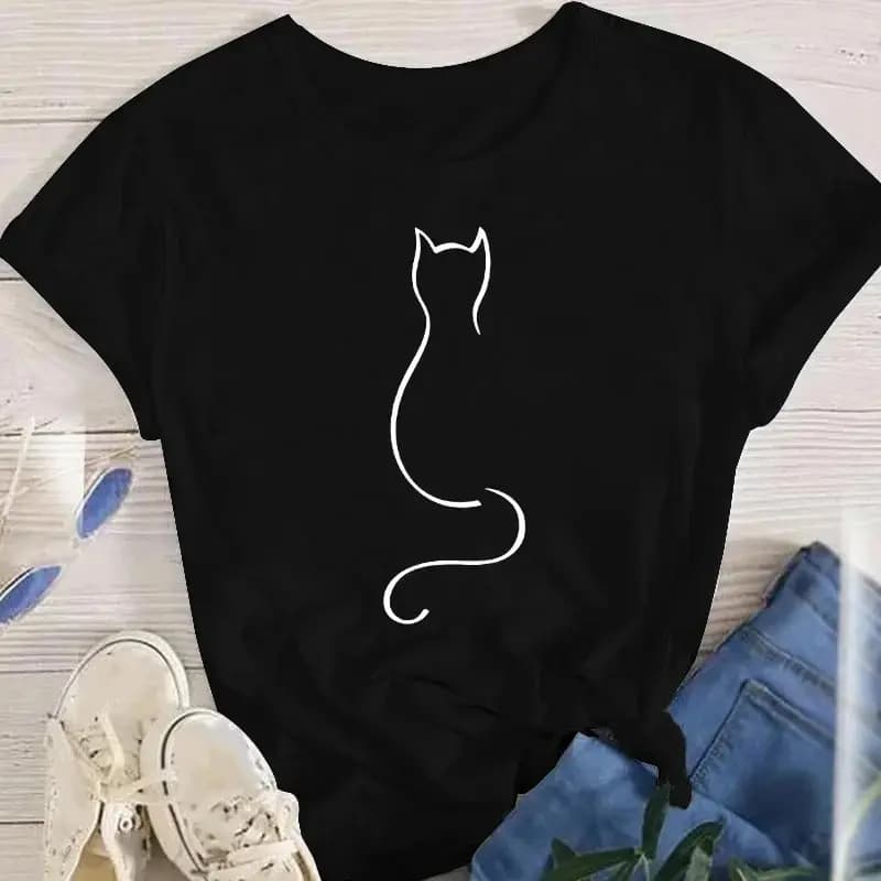 T-shirt da donna divertenti Cat O Neck t-shirt da ragazza estiva con animali