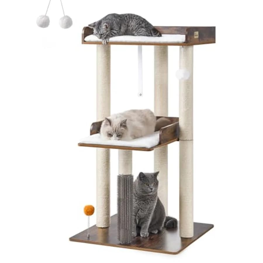 43.7 Albero per Gatti Moderno per Gatti da Interno, Grande Condo per Gatti Adulti con Tiragraffi, Ampia Piattaforma e Cuscini Rimovibili in Grigio