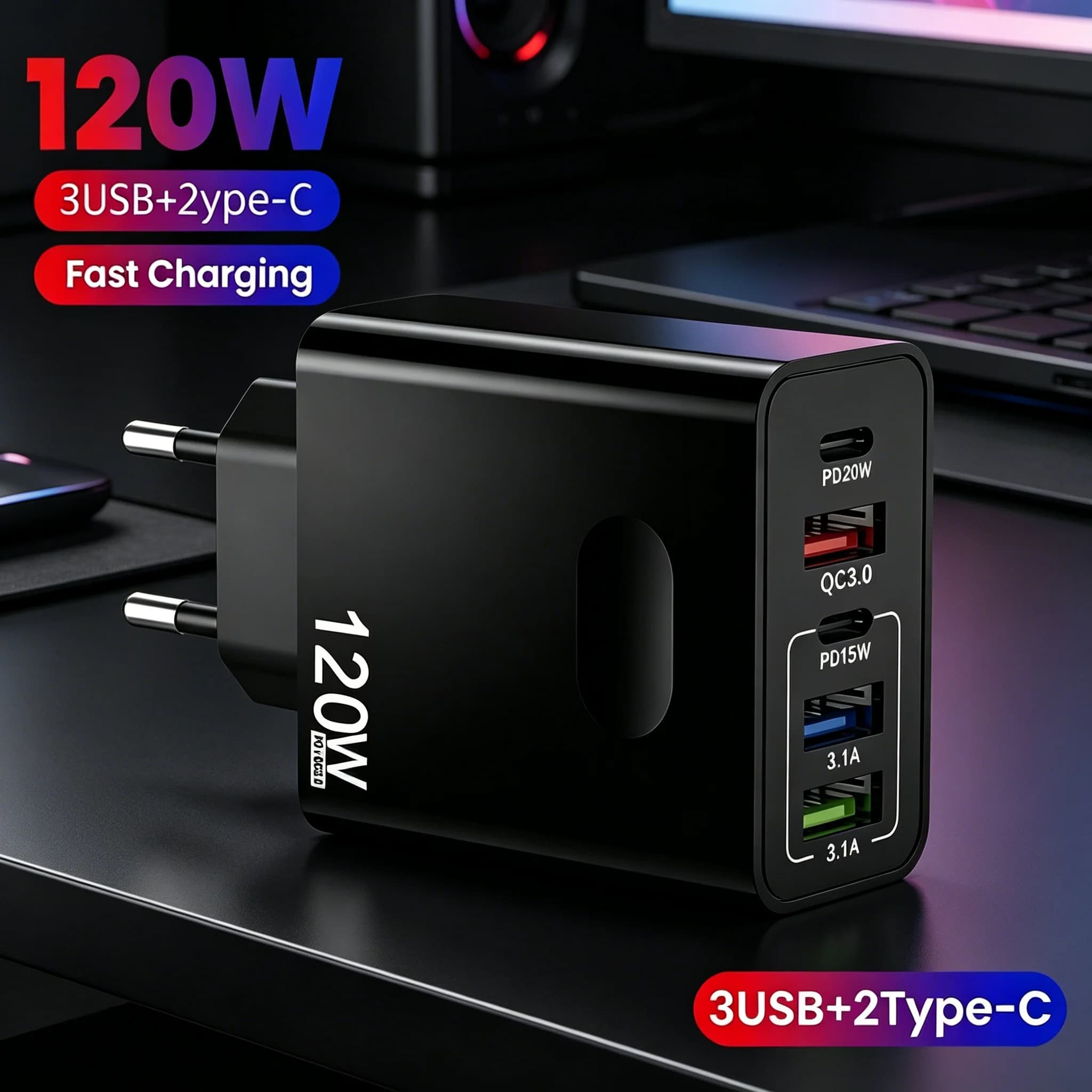 USB Charger 120W PD Fast Charging Mobile Phone Power Adapter For iPhone Samsung Xiaomi EU/US/UK Plug Quick Charge Wall Charger