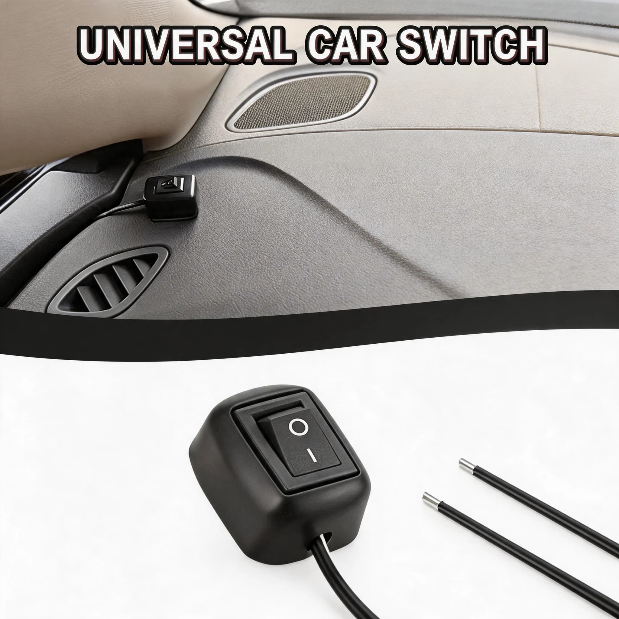 Interruttore a Levetta Universale per Auto, Tipo Adesivo con Cavo da 60cm, DC 12V per Luci Fendinebbia, Luci di Guida, Luci al Neon, Mini Pulsante