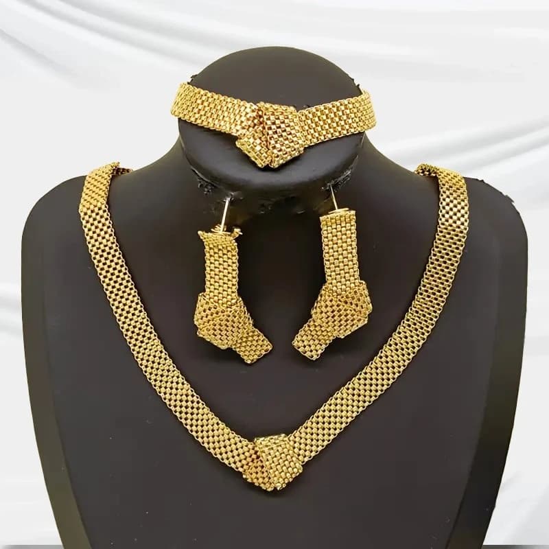 Collana a catena intrecciata Bracciale Orecchini Set Donne Ragazze Regali Gioielli di moda Vendita calda Regalo per feste 2025 Nuovo stile