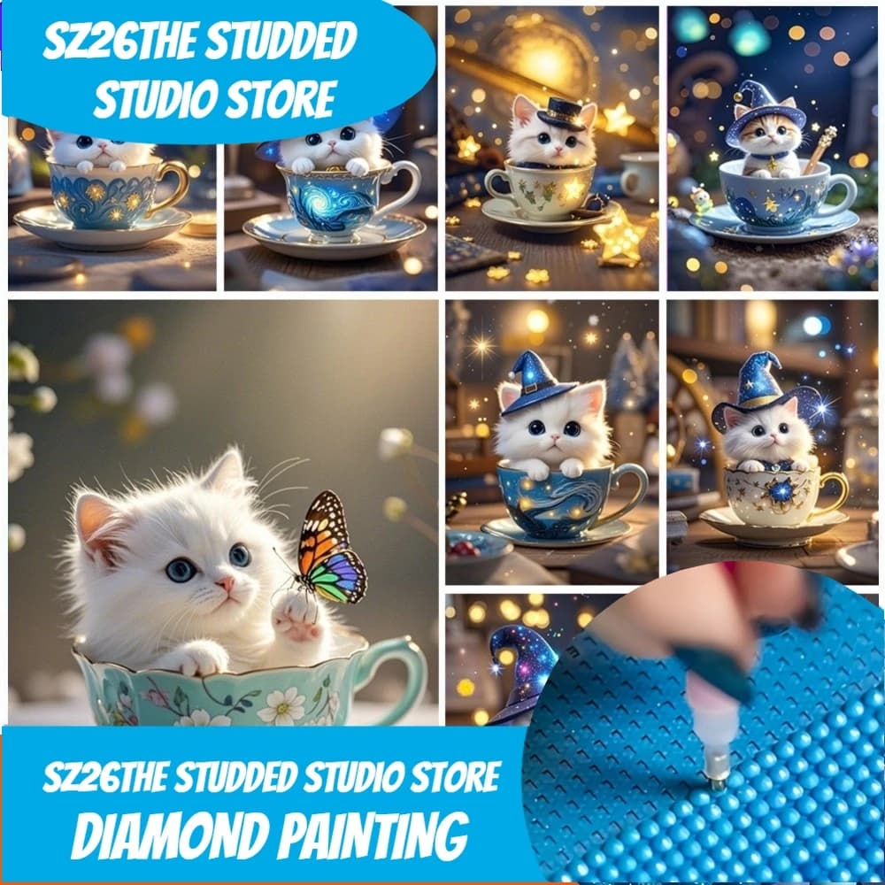 Sz26The Studded 2026 New 5D DIY Diamond Embroidery Animal Cup Cat Crystal Cross Stitch Painting Mosaic Home Decor 2026 New Arr